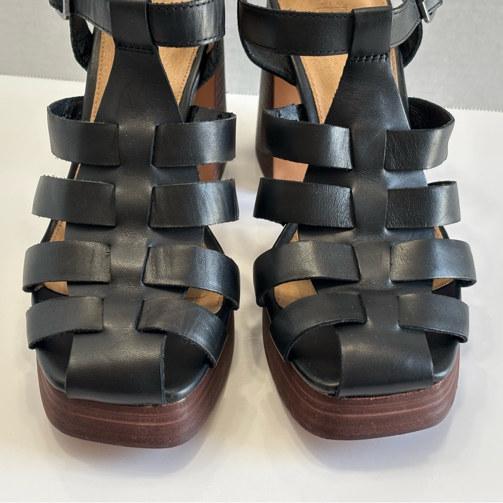 Crown Vintage Farlie Womens Size 9M Black Leather Ankle Strap Block Heel Sandals - Picture 16 of 16
